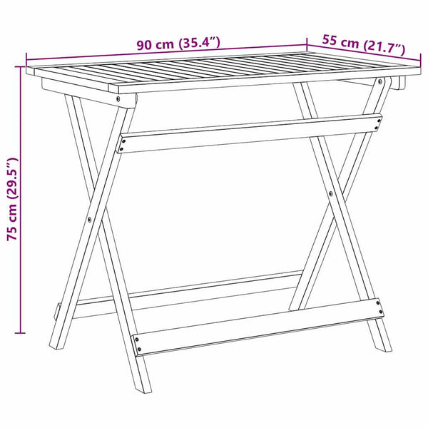 Gartentisch Akazie Braun 90x55cm Klappbar
