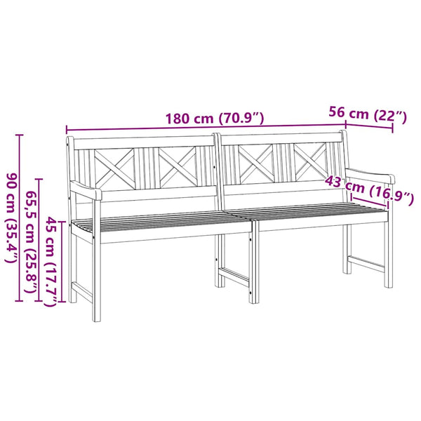 vidaXL Banc de jardin Naturel 180 x 56 x 90 cm Bois d'acacia massif