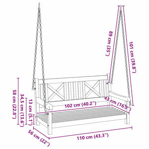 vidaXL Banc balançoire de jardin naturel 110 x 56 x 58,5 cm, bois d'acacia massif