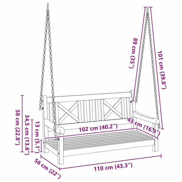 vidaXL Banc balançoire de jardin naturel 110 x 56 x 58,5 cm, bois d'acacia massif