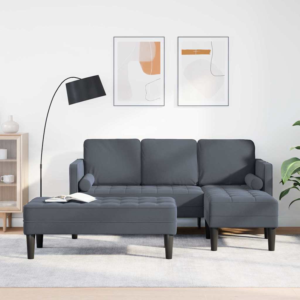 Dunkelgraues Sofa-Set mit Kissen, 2-teilig