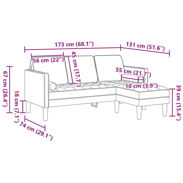 Gelbes Sofa Set mit Kissen, 2-teilig