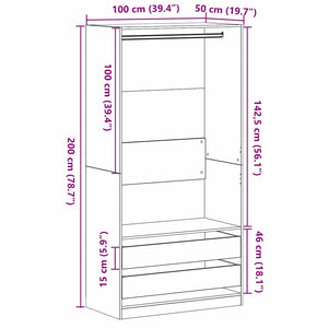 Kleiderschrank Schwarz Eichen-Optik 100x50x200 cm