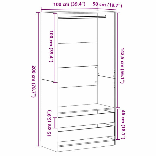 Kleiderschrank Schwarz Eichen-Optik 100x50x200 cm