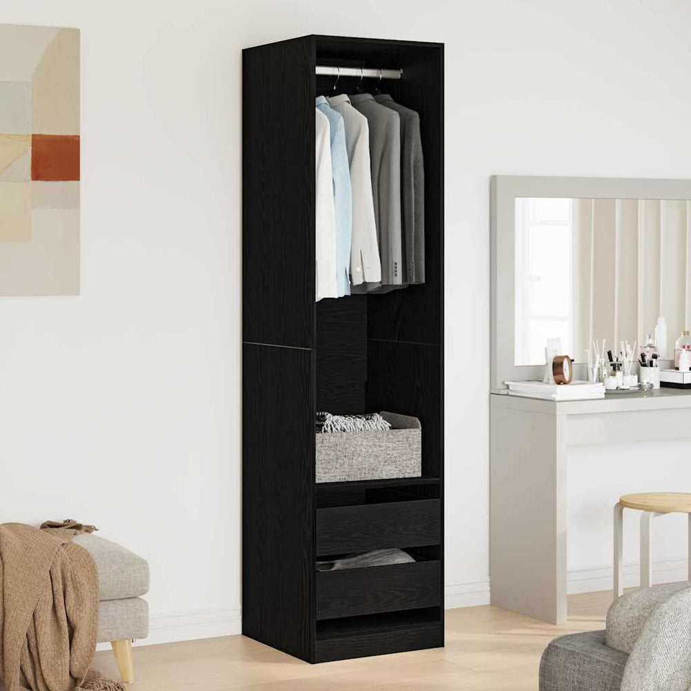Schwarzer Kleiderschrank mit Regal Eichen-Optik 200cm