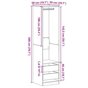 Schwarzer Kleiderschrank mit Regal Eichen-Optik 200cm