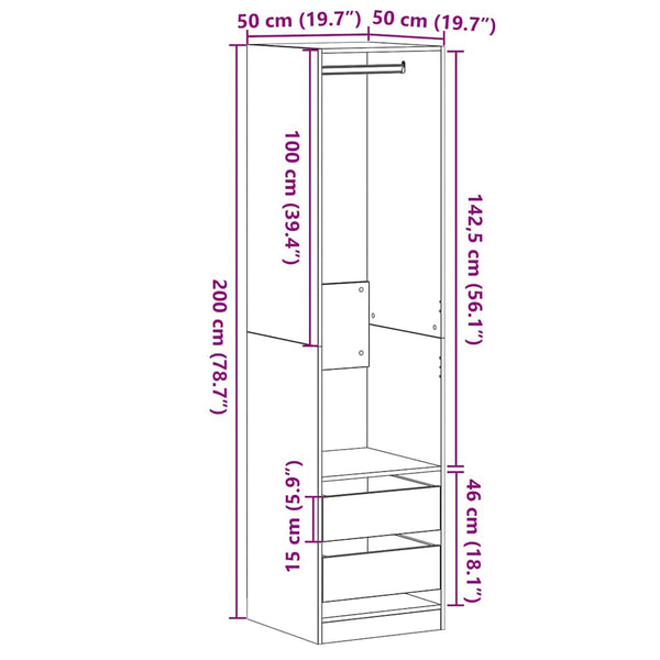 Schwarzer Kleiderschrank mit Regal Eichen-Optik 200cm