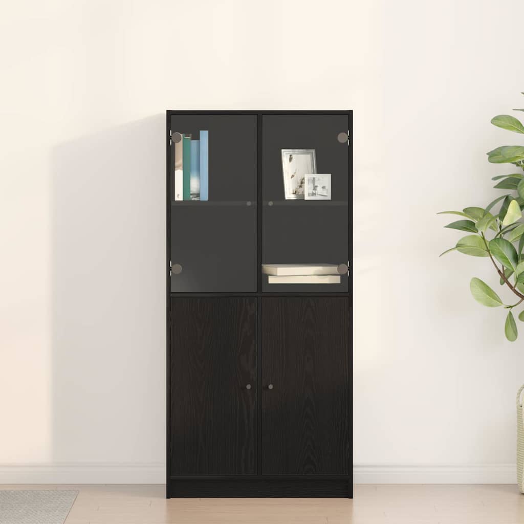 Highboard Schwarz Eichenoptik 68x37x142 cm