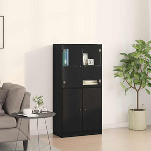Highboard Schwarz Eichenoptik 68x37x142 cm