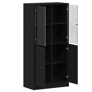 Highboard Schwarz Eichenoptik 68x37x142 cm
