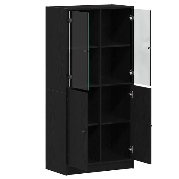 Highboard Schwarz Eichenoptik 68x37x142 cm