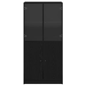 Highboard Schwarz Eichenoptik 68x37x142 cm