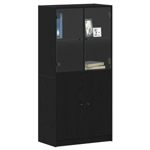 Highboard Schwarz Eichenoptik 68x37x142 cm