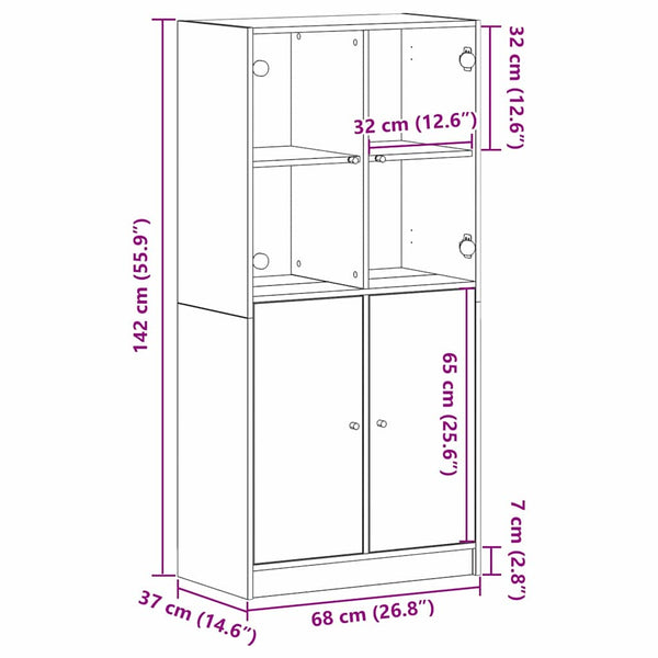 Highboard Schwarz Eichenoptik 68x37x142 cm
