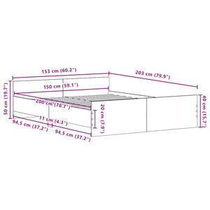 Bettgestell 150x200 cm Schwarz Eichen-Optik