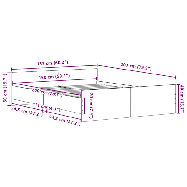 Bettgestell 150x200 cm Schwarz Eichen-Optik