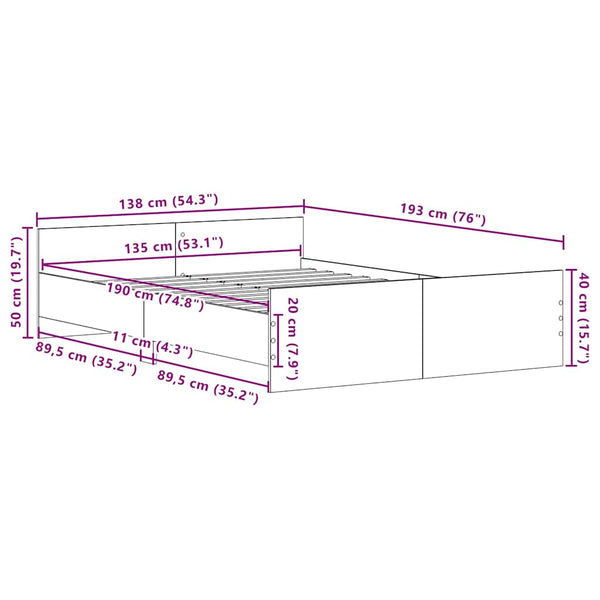 Bettgestell 135x190 cm Schwarz Eichen-Optik