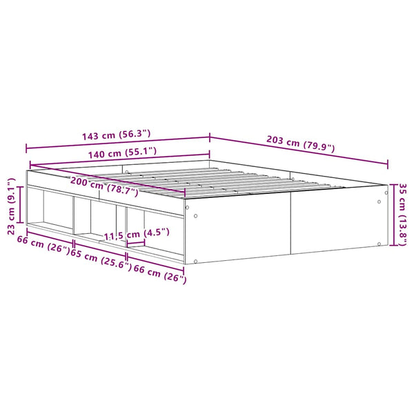 Bettgestell 140x200 cm Schwarz Eichen-Optik