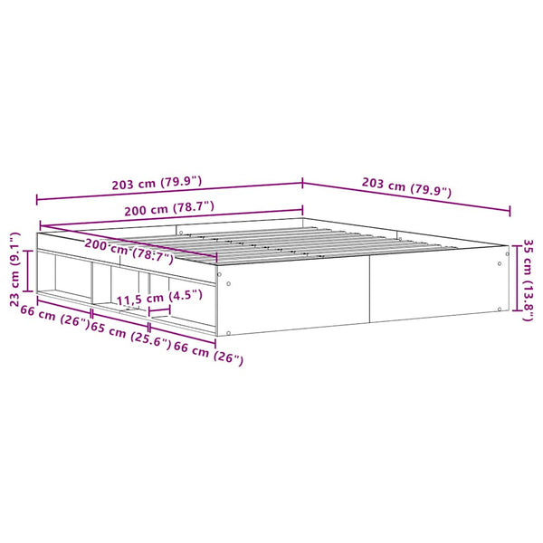 Bettgestell 200x200 cm, Schwarz Eichen-Optik
