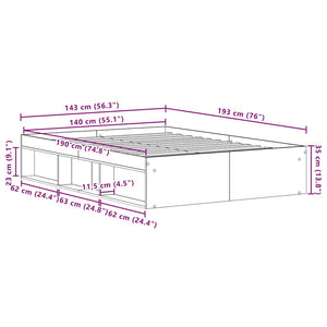Bettgestell 140x190 cm Schwarz Eichen-Optik