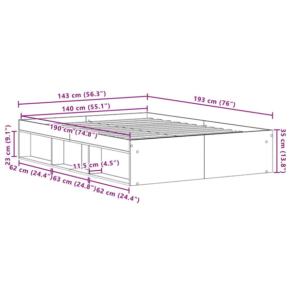 Bettgestell 140x190 cm Schwarz Eichen-Optik