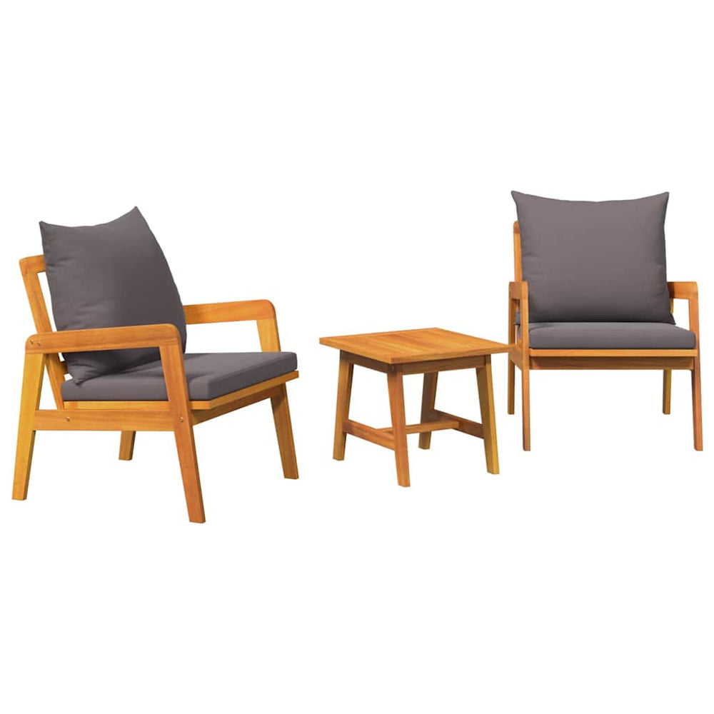 vidaXL Salon de bistro avec coussins 3 pcs Bois d'acacia massif Marron