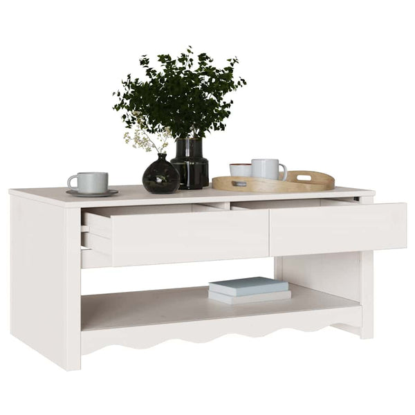 Weißer Couchtisch Drammen, Kiefer massiv, 99cm