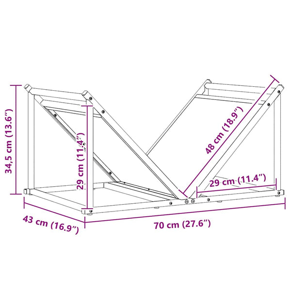 vidaXL Range-bûches noir 70x43x34,5 cm Acier laminé à froid