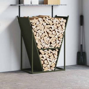 Brennholzregal Olivgrün Stahl 69,5x35x81cm