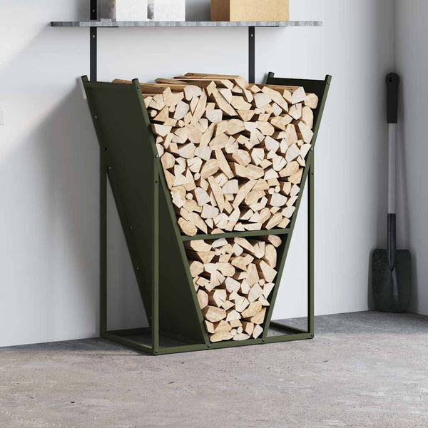 Brennholzregal Olivgrün Stahl 69,5x35x81cm