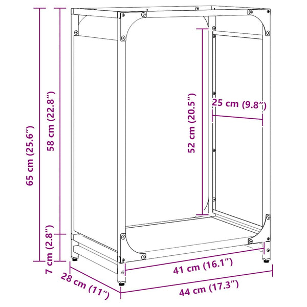 Weißes Brennholzregal Stahl 44x28x65cm