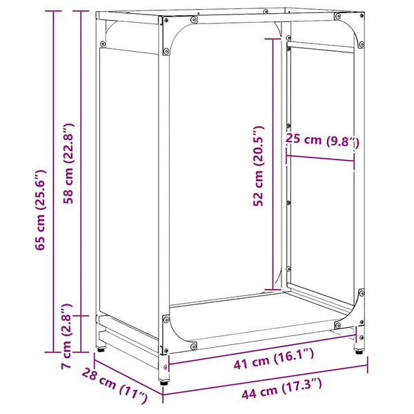 Brennholzregal Anthrazit Stahl 44x28x65 cm