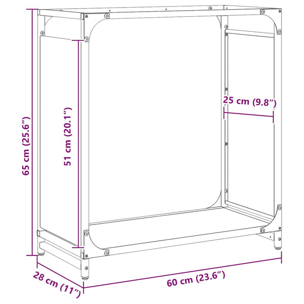 Brennholzregal Schwarz 60x28x65 cm
