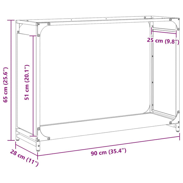 Brennholzregal Schwarz 90x65 cm