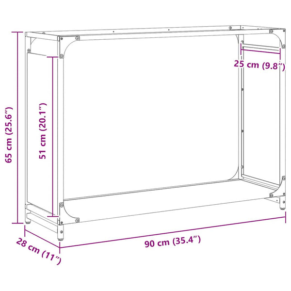 Weißes Brennholzregal 90x28x65 cm