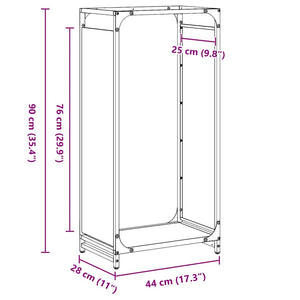 Schwarzes Kaminholzregal 44x28x90 cm