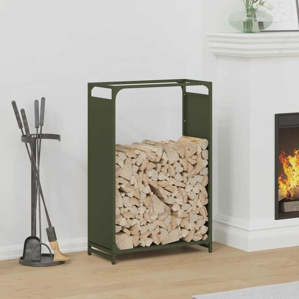 vidaXL Casier à bûches vert olive 60x28x90 cm acier laminé à froid