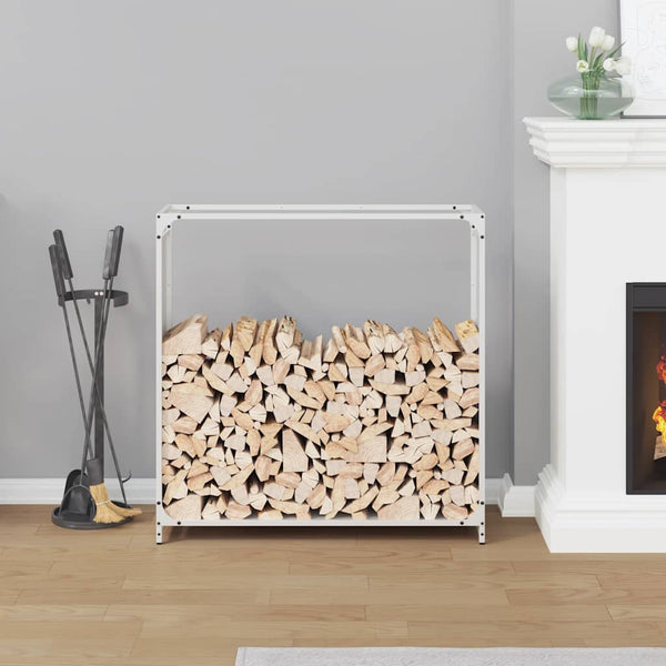vidaXL Casier à bûches blanc 90x28x90 cm Acier laminé à froid