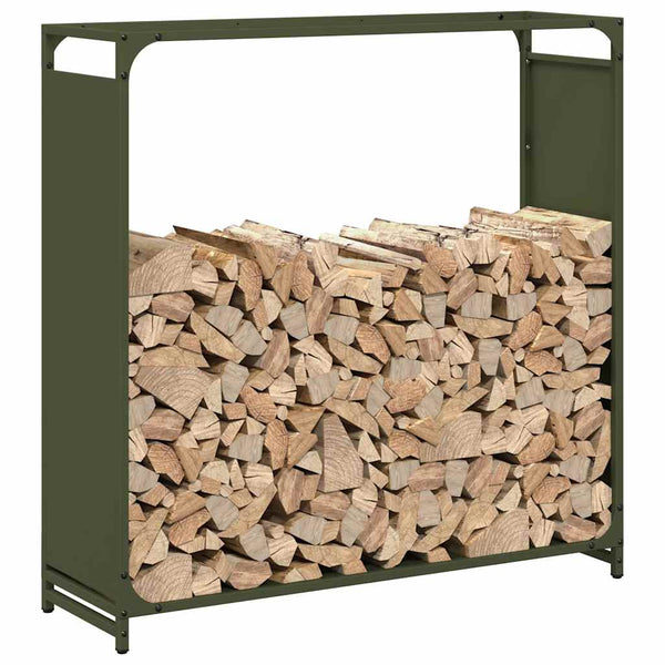 vidaXL Casier à bûches Vert olive 90x28x90 cm Acier laminé à froid