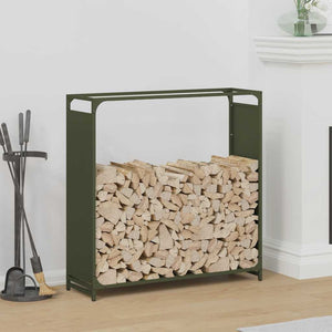 vidaXL Casier à bûches Vert olive 90x28x90 cm Acier laminé à froid