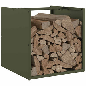 vidaXL Range-bûches Vert olive 40x40x40 cm Acier laminé à froid