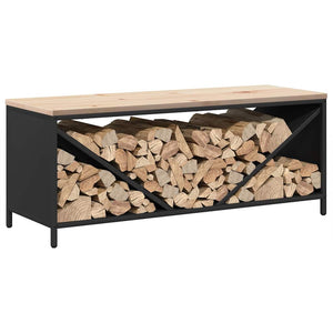 Brennholzregal mit Holzplatte, Schwarz 100,5 cm