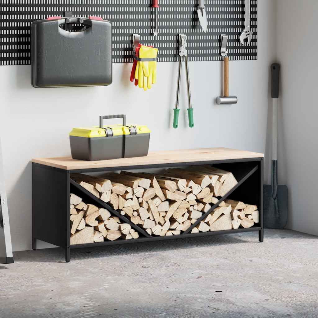 Brennholzregal mit Holzplatte, Schwarz 100,5 cm