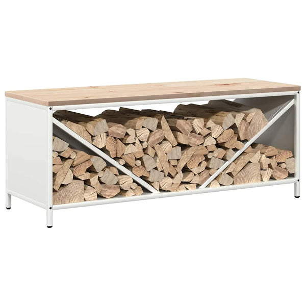 Weißes Brennholzregal mit Holzplatte 100,5 cm