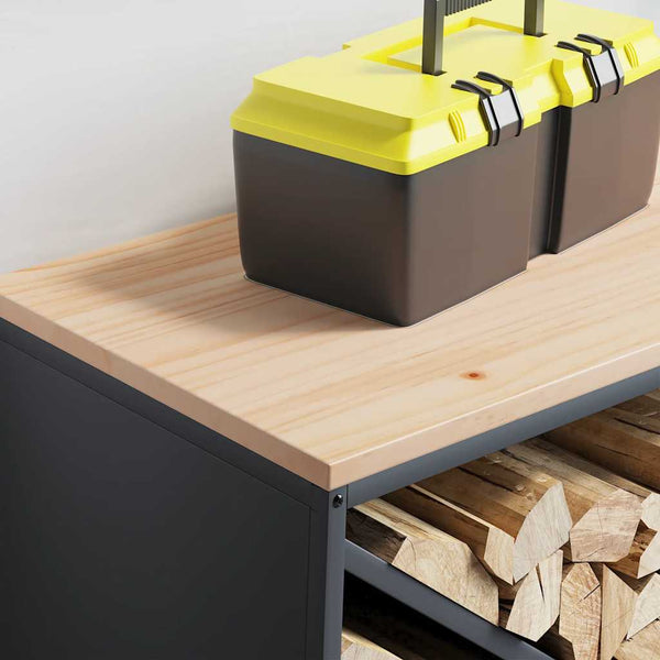 Anthrazit Brennholzregal mit Holzplatte
