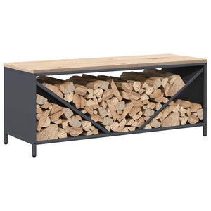 Anthrazit Brennholzregal mit Holzplatte