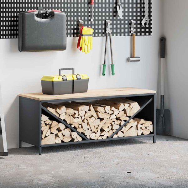 Anthrazit Brennholzregal mit Holzplatte