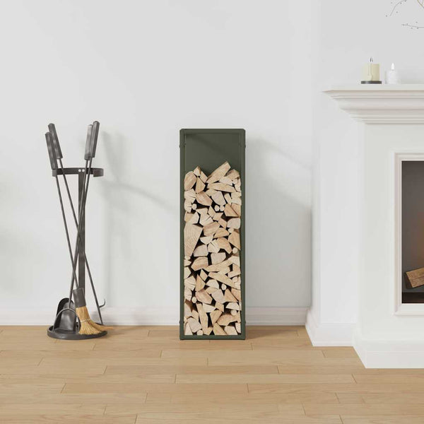 vidaXL Support à bois de chauffage vert olive 25x25x80 cm Acier laminé à froid