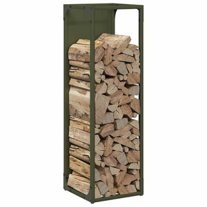 vidaXL Support à bois de chauffage vert olive 25x25x80 cm Acier laminé à froid