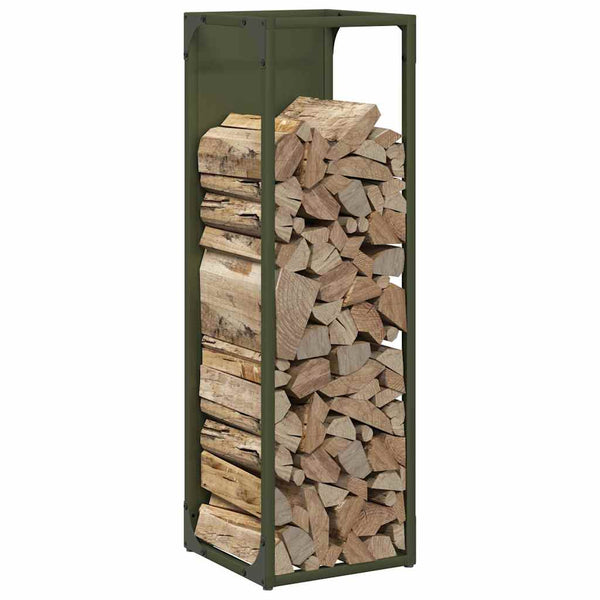 vidaXL Support à bois de chauffage vert olive 25x25x80 cm Acier laminé à froid
